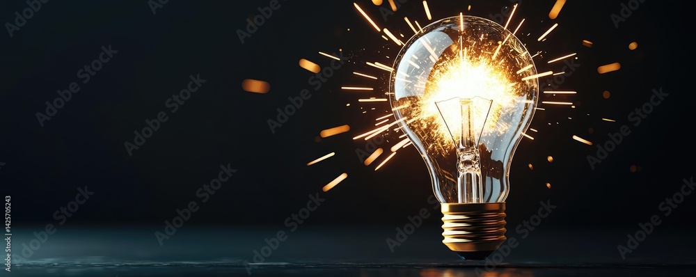 Aufkleber explosion of lightbulb with conceptual creativity crash concept. illuminated light bulb creating spa
