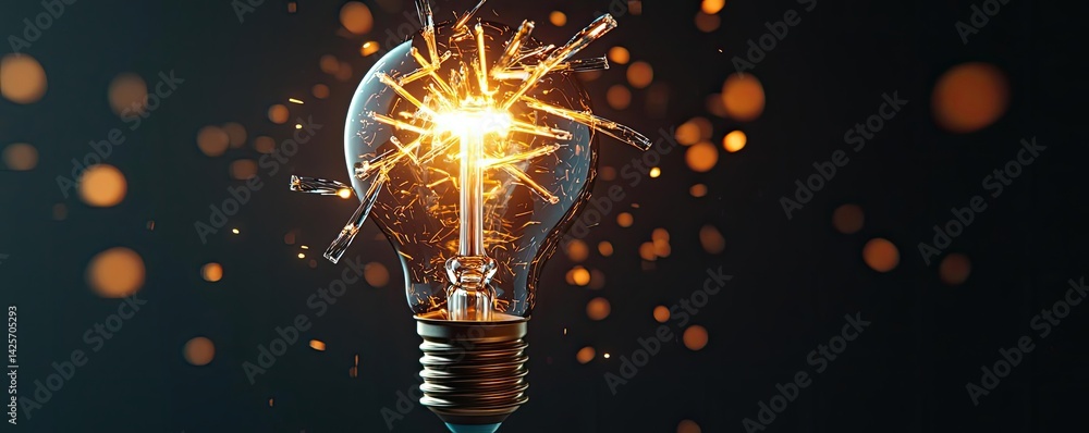 Poster explosion of lightbulb with creativity and crash effect concept. a light bulb igniting with vibrant 