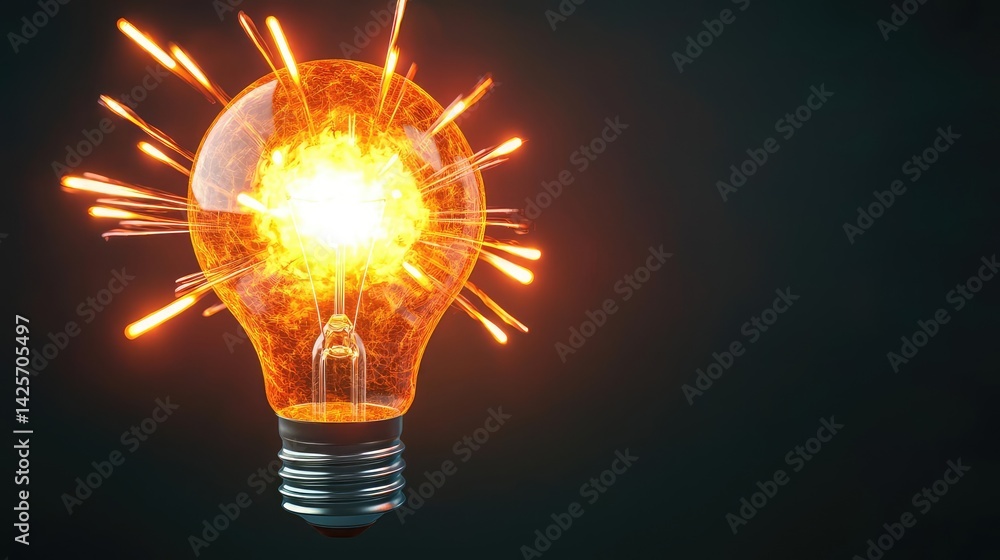 Poster explosion of lightbulb with creativity and crash effect concept. a light bulb bursting with bright c