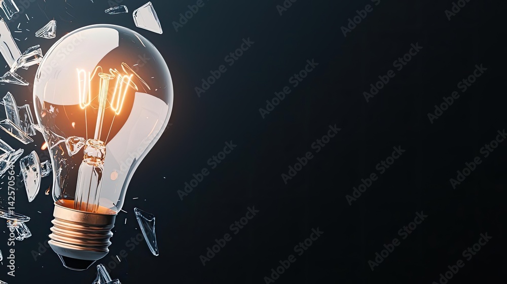 Aufkleber explosion of lightbulb with conceptual creativity crash concept. a shattered light bulb with a glowi