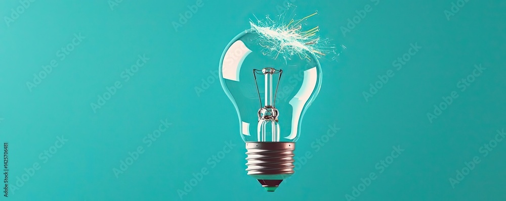Poster explosion of lightbulb with creativity and crash effect concept. an illuminated light bulb sparking 