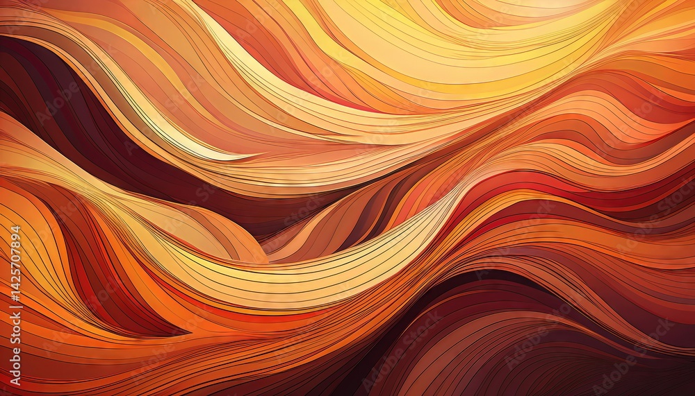 Poster abstract layered wavy lines in warm tones a vibrant exploration of linear geometry and colour in art