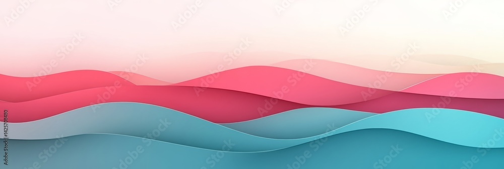Poster abstract paper carved background. pastel mint and vibrant raspberry wave patterns design