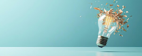 Explosion of lightbulb with creativity and crash effect concept. A shattered light bulb symbolizes innovation and creativity.