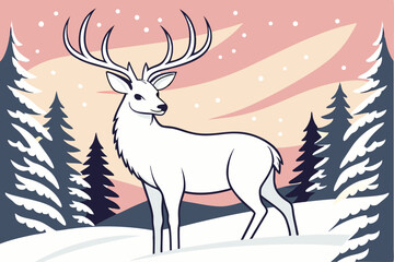 White Tailed Deer in Winter Forest Stylized Wildlife Illustration