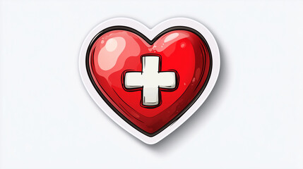 Obraz premium Heart with Bandage Sticker, Small Cartoon Heart with a Band-Aid, Symbolizing Recovery and Heart Care, Medical and Cardiology Awareness Theme, Isolated on White Background, Generated AI