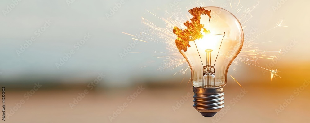 Poster explosion of lightbulb with creativity and crash effect concept. creative light bulb with sparks sym