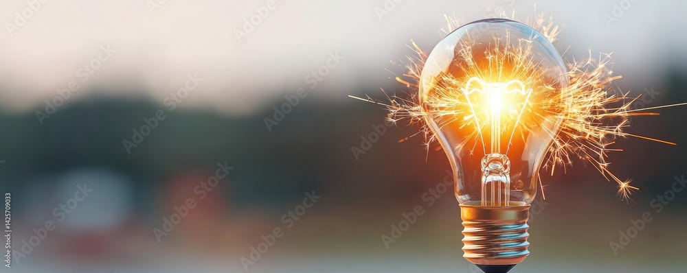 Poster explosion of lightbulb with creativity and crash effect concept. a glowing light bulb emitting spark