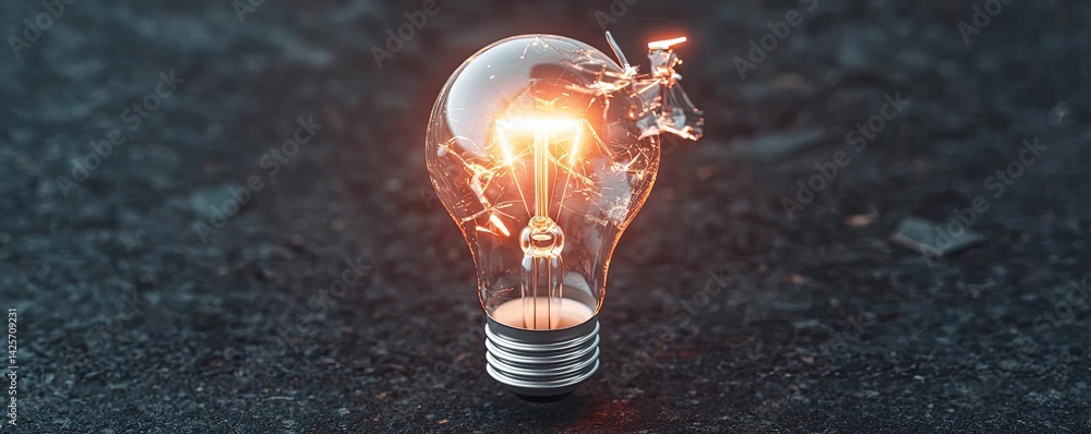 Poster explosion of lightbulb with conceptual creativity crash concept. illuminated light bulb symbolizes i