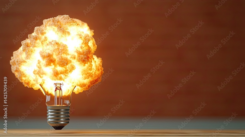 Poster explosion of lightbulb with conceptual creativity crash concept. an exploding light bulb symbolizes 