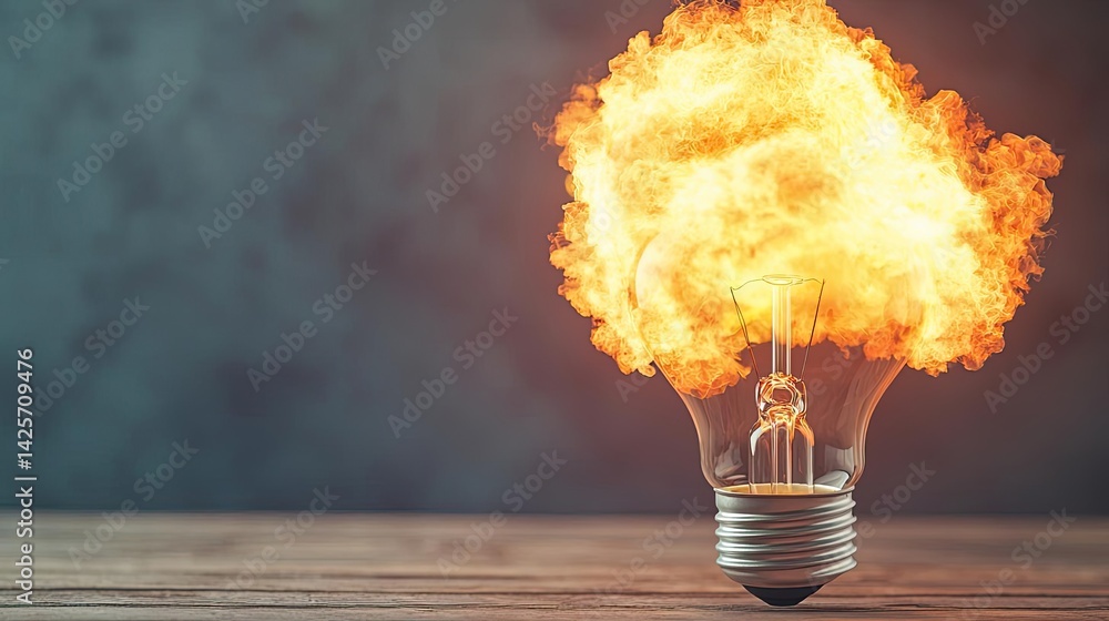 Poster explosion of lightbulb with conceptual creativity crash concept. creative light bulb explosion with 