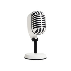 Fototapeta premium Retro White Microphone on Stand Vintage Style Recording Equipment Studio Mic