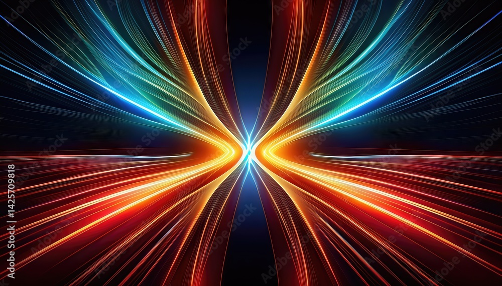Poster vibrant streaks of light intertwine in an ethereal dance, creating an enigmatic and dynamic geometri