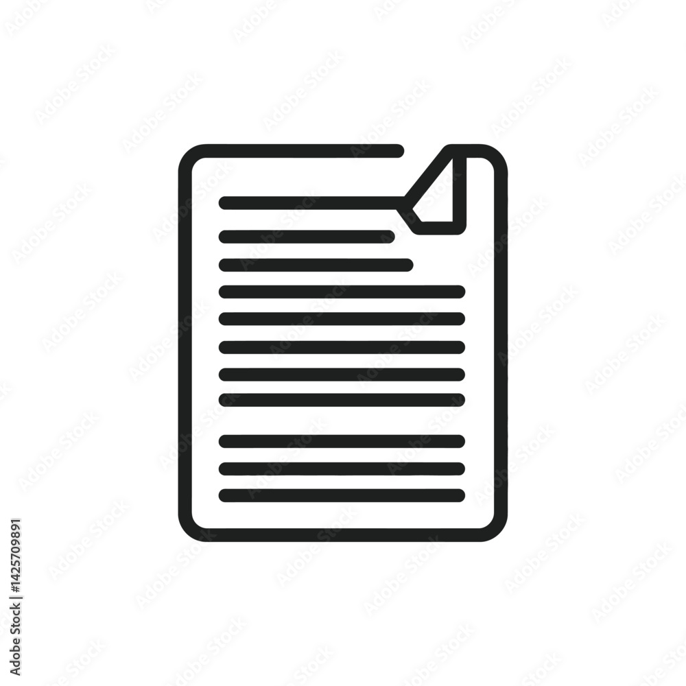 Poster simple black icon with lines and folded corner on transparent background