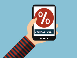 Digiatlsteuer - Hand mit Smartphone - Flat Design