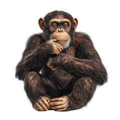 Naklejka premium Thoughtful Chimpanzee Portrait Sitting Primate Dark Fur Close Up