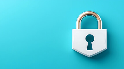 Fototapeta premium shiny padlock with golden shackle on vibrant turquoise background, symbolizing security and protection