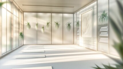 A therapeutic yoga studio featuring frosted glass walls for privacy