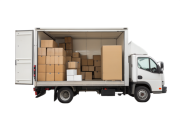 Cargo truck full of boxes ready for delivery in daylight