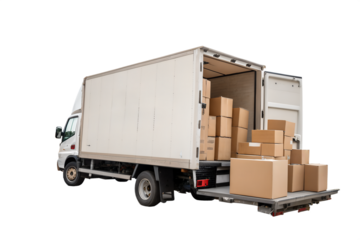 Delivery truck loaded with cardboard boxes ready for shipment