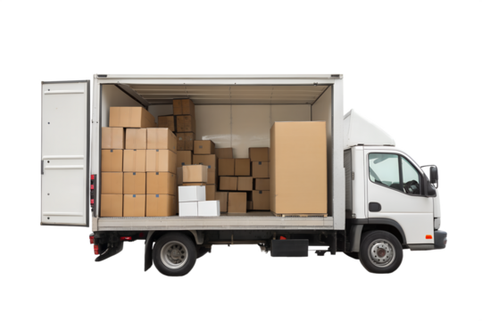 Cargo truck full of boxes ready for delivery in daylight