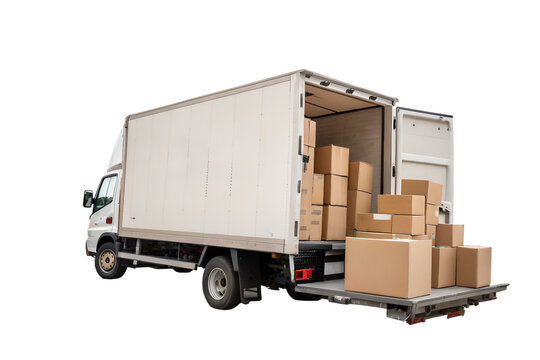 Delivery truck loaded with cardboard boxes ready for shipment