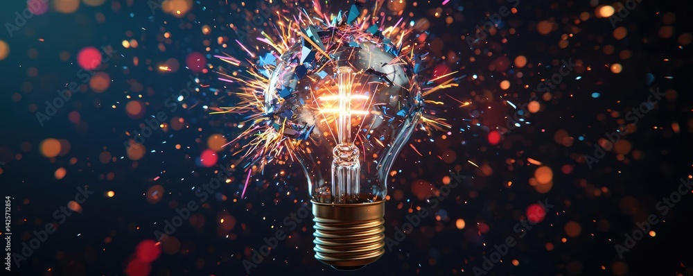 Poster explosion of lightbulb with creativity and crash effect concept. a vibrant explosion of creativity f