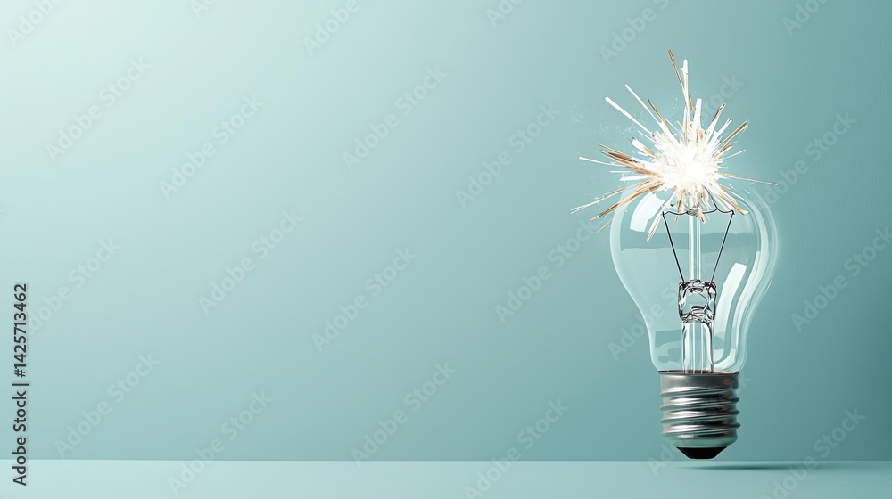 Poster explosion of lightbulb with creativity and crash effect concept. a light bulb emits a spark symboliz