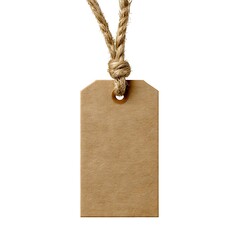 A blank, rectangular black price tag, gift tag, or label tag is isolated on a white background