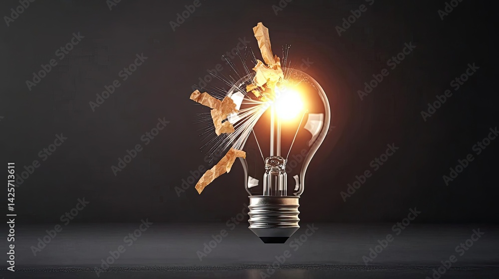 Aufkleber explosion of lightbulb with creativity and crash effect concept. a light bulb breaking with a burst 