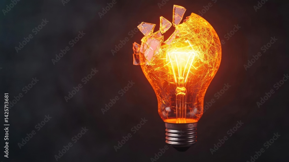 Aufkleber explosion of lightbulb with conceptual creativity crash concept. a glowing light bulb with a broken 