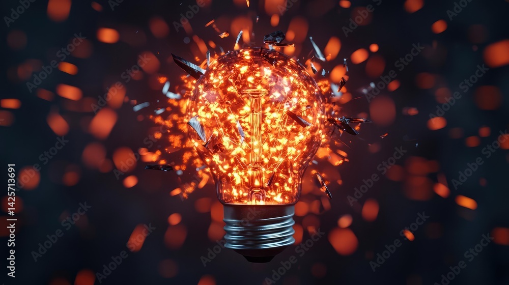 Poster explosion of lightbulb with conceptual creativity crash concept. a creative depiction of an explodin