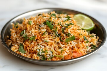 Spicy Rice Dish on Metal Plate