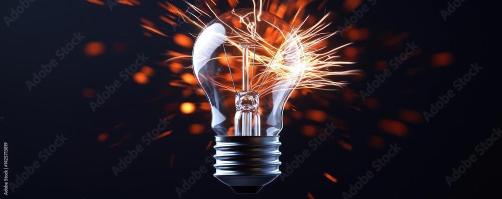Poster explosion of lightbulb with creativity and crash effect concept. a glowing light bulb bursting with 