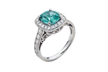 Elegant turquoise ring with diamond accents on transparent background