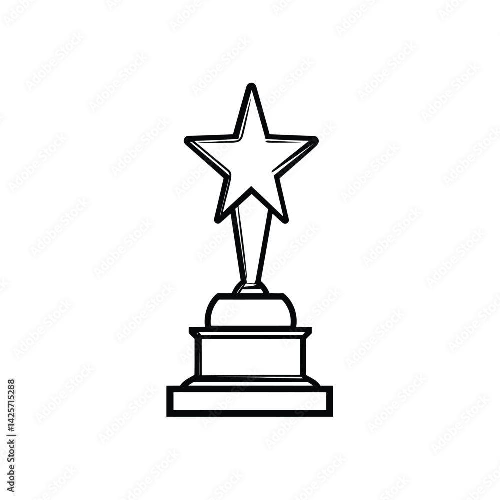 Poster simple outline of star trophy on stand with transparent background design element