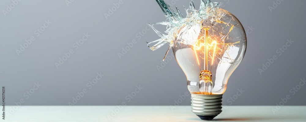 Poster explosion of lightbulb with creativity and crash effect concept. a close-up of a shattered light bul