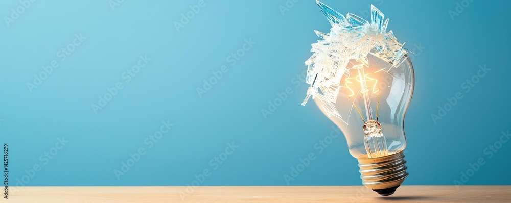 Poster explosion of lightbulb with creativity and crash effect concept. a broken light bulb emitting sparks