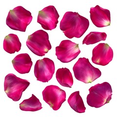 Fototapeta premium A collection of vibrant pink rose petals isolated on a clean white background.