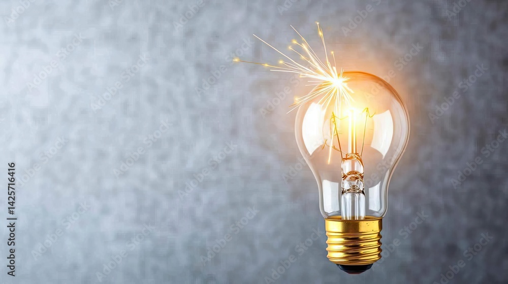 Poster explosion of lightbulb with conceptual creativity crash concept. a glowing light bulb symbolizing in