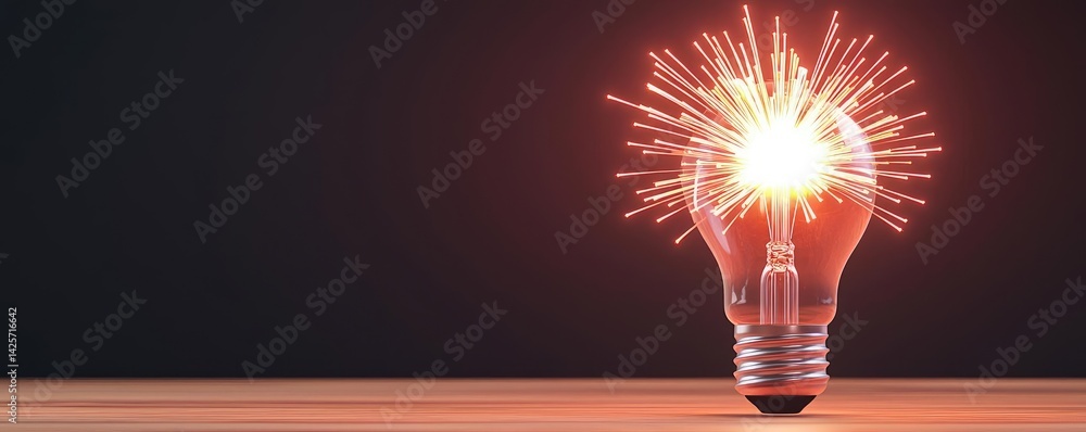 Poster explosion of lightbulb with creativity and crash effect concept. a glowing light bulb with sparks il