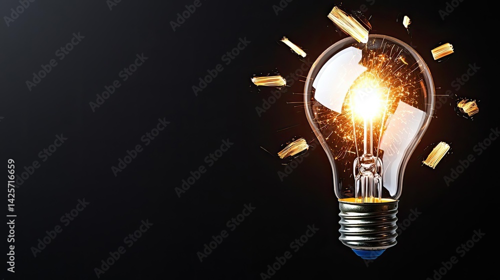 Poster explosion of lightbulb with creativity and crash effect concept. a glowing light bulb illustrating i