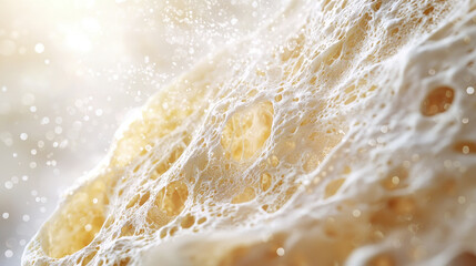 Bubbling foam creates mesmerizing texture, showcasing beauty of fermentation and art of baking