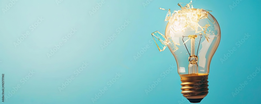 Poster explosion of lightbulb with creativity and crash effect concept. illuminated light bulb with creativ