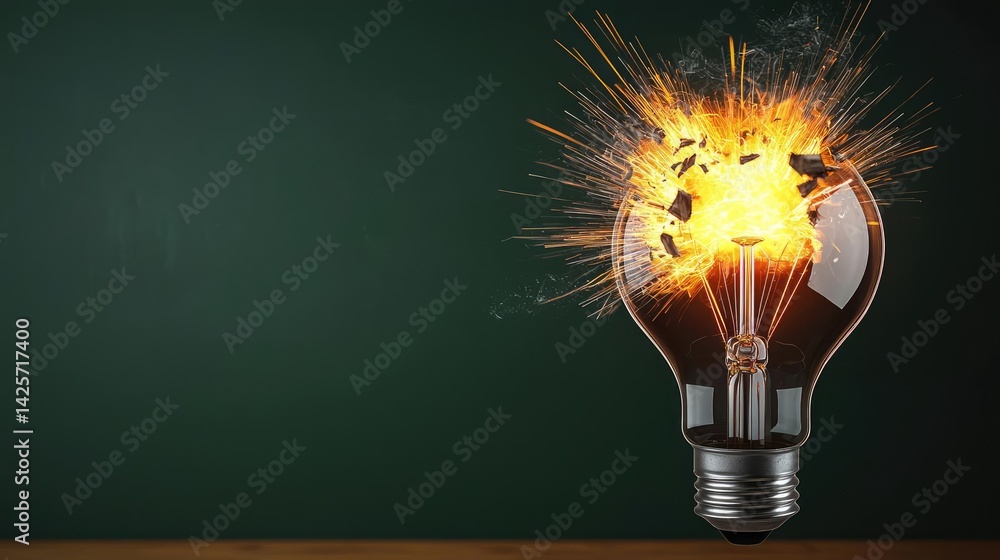 Poster explosion of lightbulb with creativity and crash effect concept. an explosive light bulb moment show