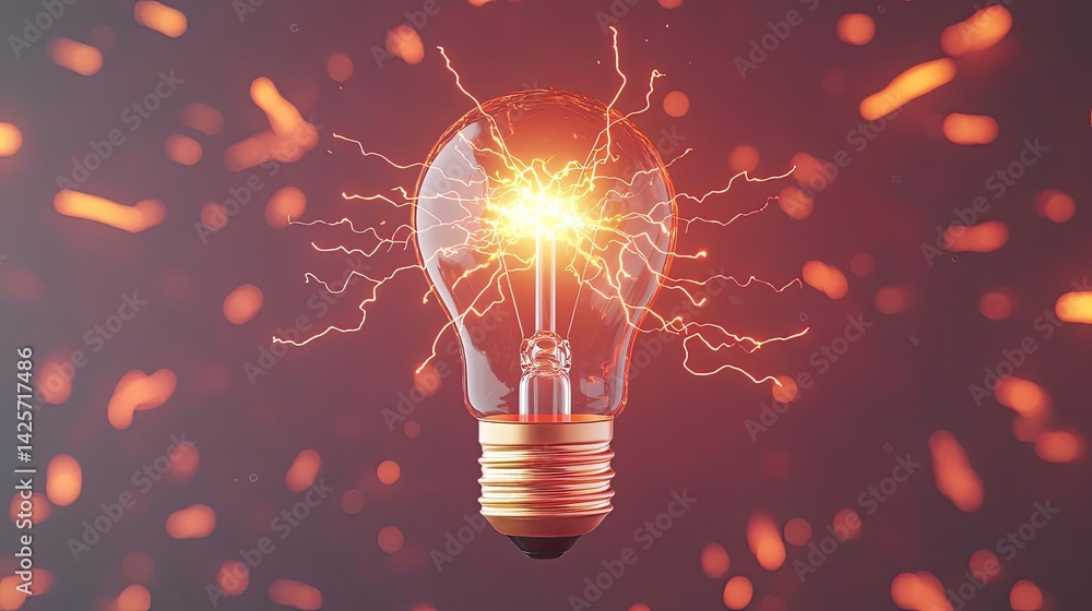 Poster explosion of lightbulb with conceptual creativity crash concept. illuminating light bulb with electr