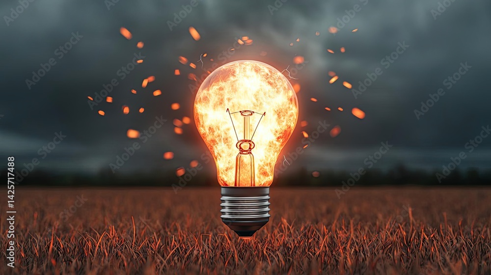 Aufkleber explosion of lightbulb with conceptual creativity crash concept. a glowing light bulb illuminating a