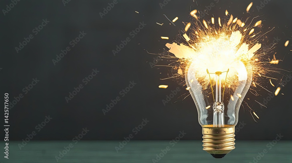 Poster explosion of lightbulb with conceptual creativity crash concept. an explosive light bulb moment capt