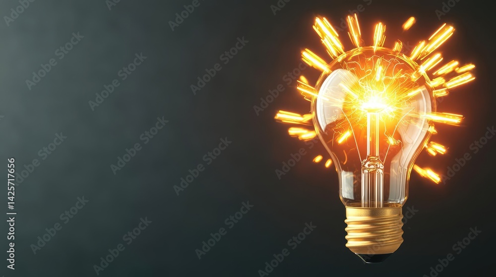 Poster explosion of lightbulb with conceptual creativity crash concept. creative light bulb image with an e