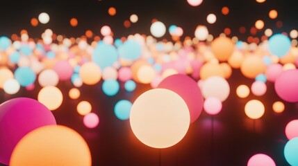 Colorful glowing spheres scattered on dark background.